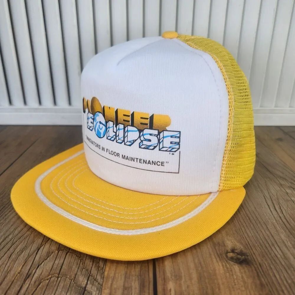 VTG Pioneer Eclipse J.F. Beaver Snapback Trucker Hat Cap Yellow White Foam USA